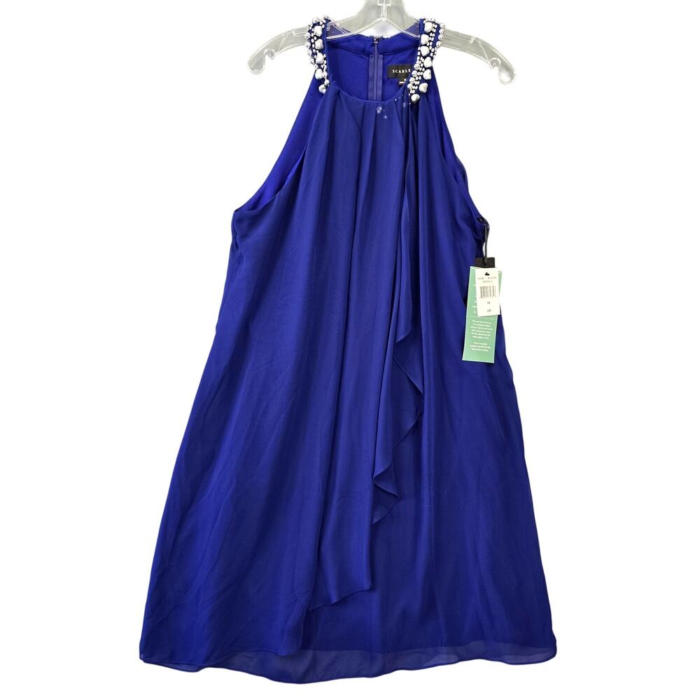 Scarlett Electric Blue Midi Dress NEW $80 Shift Formal Beads Halter Women 18 Zip